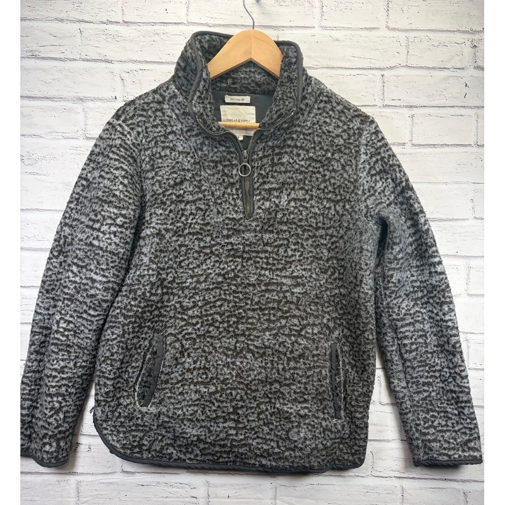 Thread & Supply Sherpa Fleece Quarter Zip Pullover Women's Small Charcoal Grey